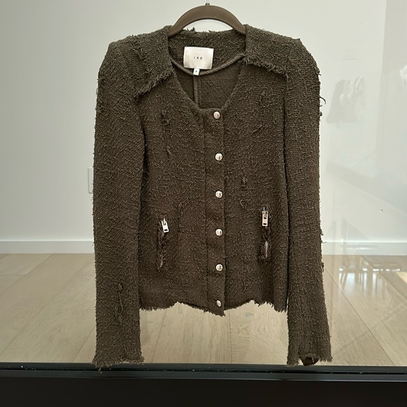 IRO Regan Distressed Tweed Jacket Olive Cotton - Picture 3 of 6